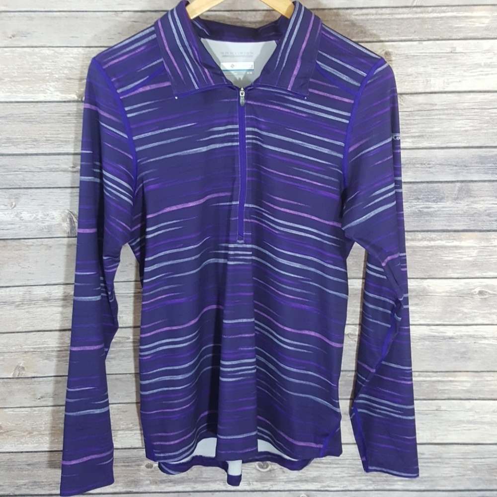 Columbia Purple Striped Quarter-Zip Long Sleeve Top